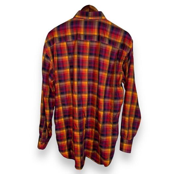 Robert Talbott Red & Orange Check Button Down Shirt Size M - Picture 8 of 11